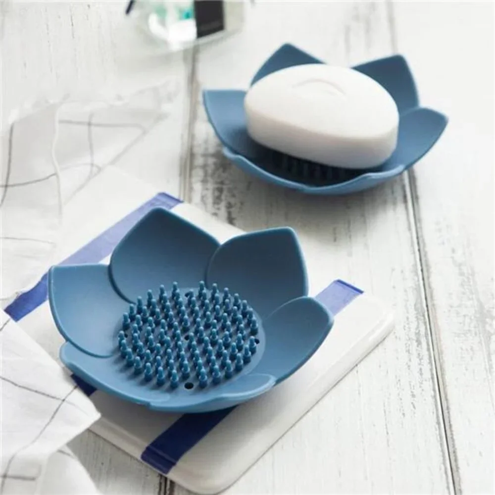 Silicone Soap Dish Soap Holder Flower Shape Draining Tray for Bathroom Kitchen